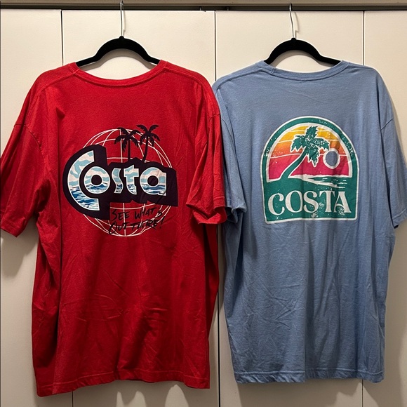 Costa Men's Red and Light Blue Short Sleeve Tees Bundle - Picture 2 of 4